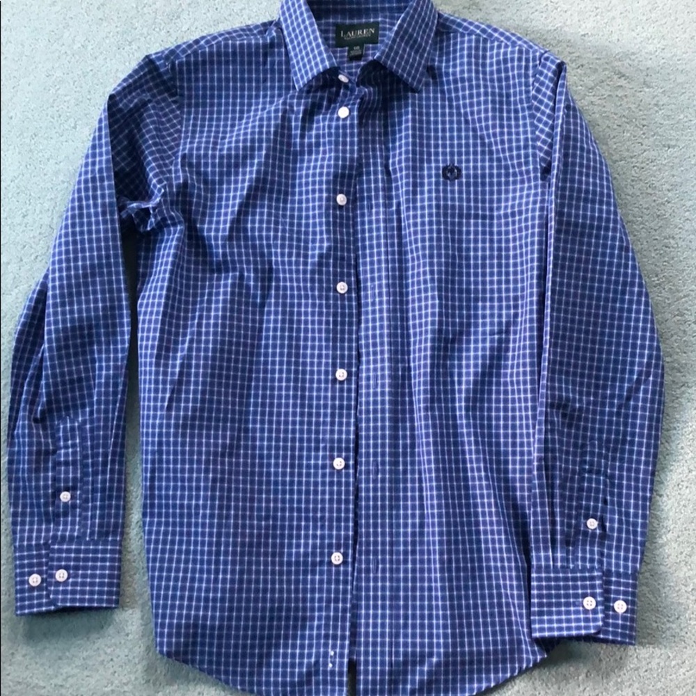 NWOT Boys sz 16 Blue Windowpane Button down